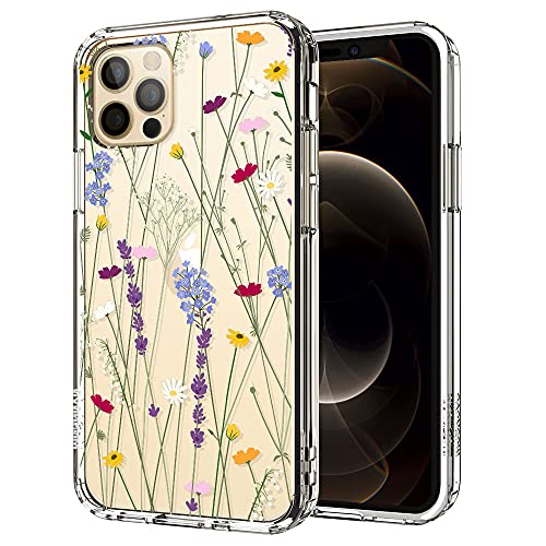 MOSNOVO Carcasa para iPhone 12 Pro Max, diseño floral de flores de lavanda con diseño de margaritas transparente de plástico transparente con carcasa protectora de TPU para iPhone 12 Pro Max