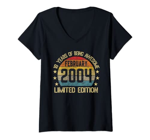 Mujer 18 Year Old February 2004 Limited Edition 18th Birthday Camiseta Cuello V