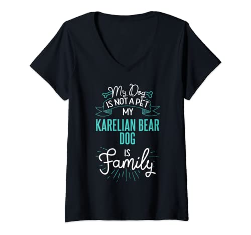 Mujer Bonito regalo de perro de oso de Carelia con diseño de perro familiar Camiseta Cuello V