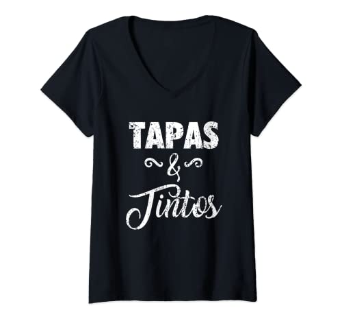 Mujer Tapas Y Tintos Español Camiseta Cuello V