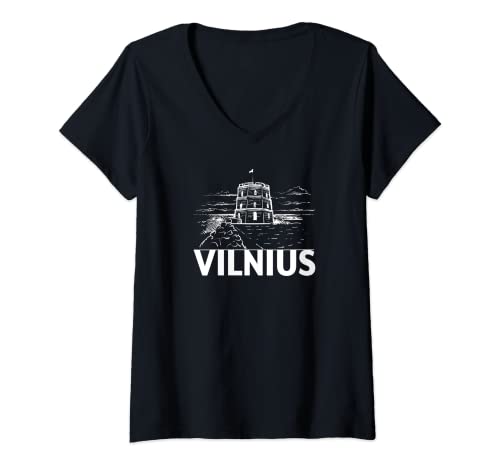 Mujer Vilnius Lituania ciudad horizonte silueta contorno bosquejo Camiseta Cuello V