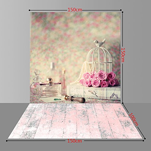 Muzi 150x250cm rosa flor collar perfume y erosionado madera suelo fondo para estudio de fotografía fondo XT-3637