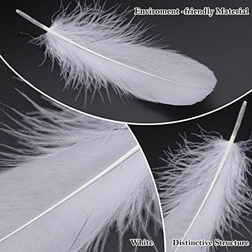MWOOT 400 Piezas Plumas Artesanales Blancas, Plumas Ganso para Atrapasueños Bricolaje, Disfraz Halloween, Pendiente Hecho Mano, Fiesta Bodas, Decoración Actividades Hogar Pascua, Pluma Natural 7-15 CM