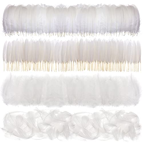 MWOOT 400 Piezas Plumas Artesanales Blancas, Plumas Ganso para Atrapasueños Bricolaje, Disfraz Halloween, Pendiente Hecho Mano, Fiesta Bodas, Decoración Actividades Hogar Pascua, Pluma Natural 7-15 CM