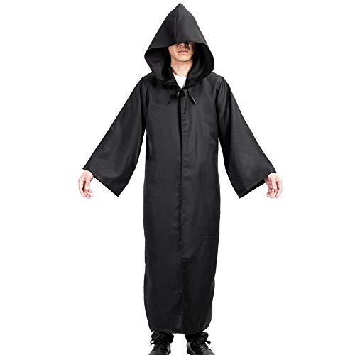 Myir JUN Capa con Capucha de Halloween para Hombre, Disfraz de Caballero para Adulto Carnaval Medieval Traje Ropa Cosplay (XL, Negro)