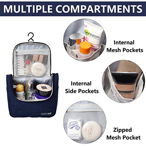 Neceser Hombres Mujeres, Kasgo Impermeable Bolsa de Aseo Bolso de Tocador Dopp Kit Estuche de Viaje para Maquillaje Bolsa de Cosmeticos Diario Bolsa de Lavado con Gancho Robusto Azul