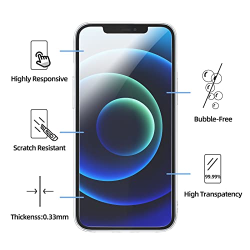 NEW'C Funda para iPhone 12 y iPhone 12 Pro Gel de TPU Suave de Silicona Transparente Alta y 2X Protector de Pantalla para iPhone 12 y iPhone 12 Pro Vidrio Templado - Antiarañazos