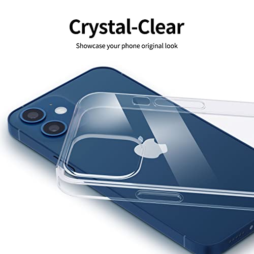 NEW'C Funda para iPhone 12 y iPhone 12 Pro Gel de TPU Suave de Silicona Transparente Alta y 2X Protector de Pantalla para iPhone 12 y iPhone 12 Pro Vidrio Templado - Antiarañazos