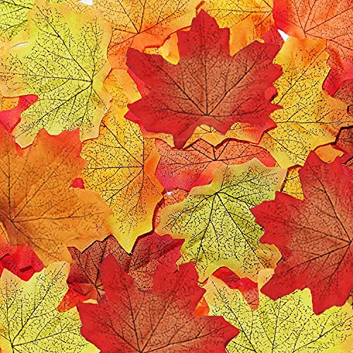 NITAIUN 200 Piezas Hojas de Arce Otoño Artificiales Coloridas de Otoño Mezclados para Arte de Scrapbooking Decoracion de Bodas Acción de Gracias Fiesta Halloween Eventos Decoración
