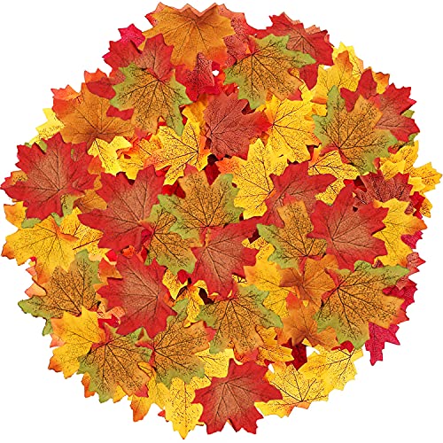 NITAIUN 200 Piezas Hojas de Arce Otoño Artificiales Coloridas de Otoño Mezclados para Arte de Scrapbooking Decoracion de Bodas Acción de Gracias Fiesta Halloween Eventos Decoración