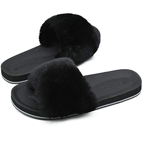 ONCAI Zapatillas de Estar por Casa de Mujer Zapatillas de Felpa Mujer Punta Abierta Peludo Acogedor Pantuflas de Sandalias Interiores y Exteriores Verano Invierno Mullidas Pantuflass de Casa