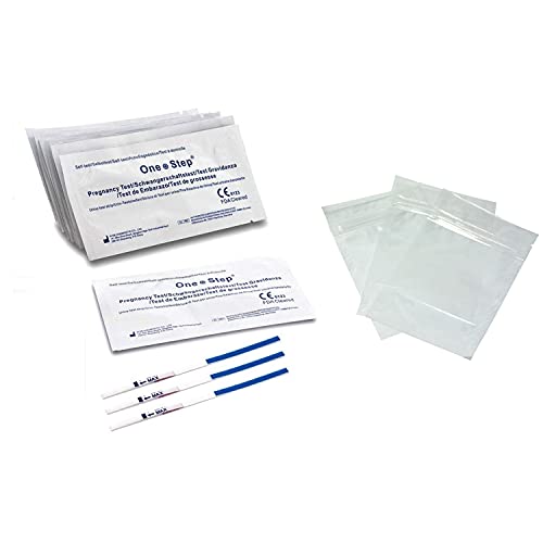 One Step - 50 Pruebas de Embarazo 10 mIU/ml Formato 2,5 mm y 10 Bolsas de Recogida de Muestra Higiénicas