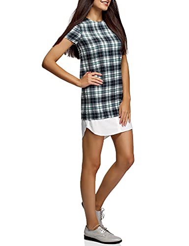 oodji Ultra Mujer Vestido Recto con Inserción Decorativa, Verde, ES 36 / XS