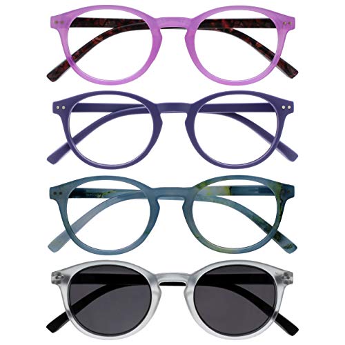 Opulize Zen Pack 4 Gafas De Lectura Con Lectores De Sol Rosa Púrpura Turquoise Cristal Pequeño Hombres Mujeres RRRS24-45QC +1,00