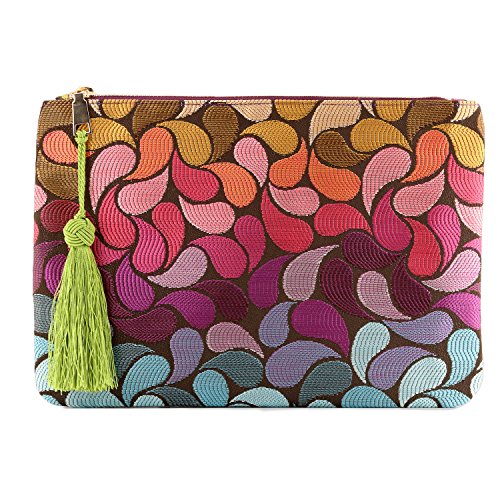 Otto Angelino Sobre de diseño - Bolso de mano - Pequeño bolso de mujer tejido con borla - Espacio para tarjetas de crédito y monedero - Ultradelgado y liviano - Cierre con cremallera