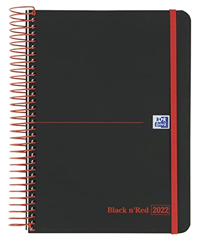 Oxford Black'N Red, Agenda 2022 Día Página A5, Tapa Plástico, Espiral, Castellano, Color Negro (15x21cm)