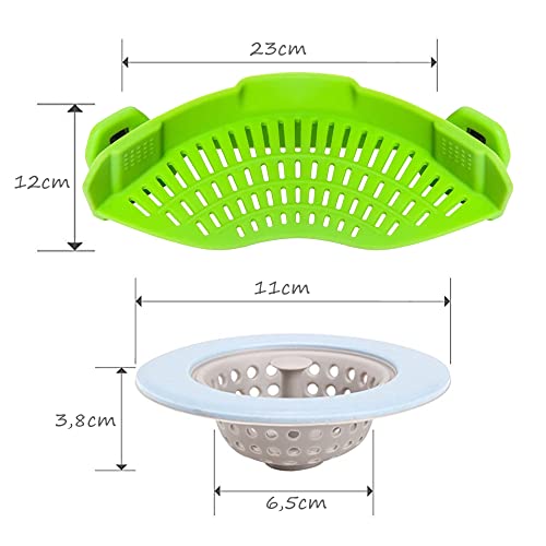 Pack 2 piezas. Escurridor pasta y colador fregadero. Colador de cocina de diseño universal y duraderos, Productos de silicona 100% de grado alimenticio.