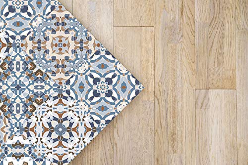 Panorama Alfombra Vinílica Baldosa Hidráulico Oriental Azul 80x300 cm - Alfombra Cocina Vinilo - Alfombra Salón Antideslizante e Ignífuga - Alfombras Grandes - Alfombras PVC