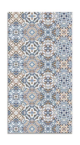 Panorama Alfombra Vinílica Baldosa Hidráulico Oriental Azul 80x300 cm - Alfombra Cocina Vinilo - Alfombra Salón Antideslizante e Ignífuga - Alfombras Grandes - Alfombras PVC