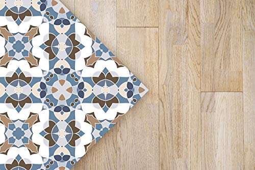 Panorama Alfombra Vinílica Baldosín Estilo Oriental Azul 80x150 cm - Alfombra Cocina Vinilo - Alfombra Salón Antideslizante e Ignífuga - Alfombras Grandes - Alfombras PVC