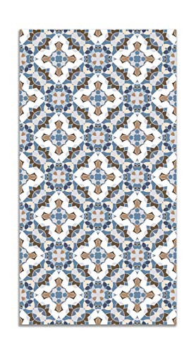 Panorama Alfombra Vinílica Baldosín Estilo Oriental Azul 80x150 cm - Alfombra Cocina Vinilo - Alfombra Salón Antideslizante e Ignífuga - Alfombras Grandes - Alfombras PVC