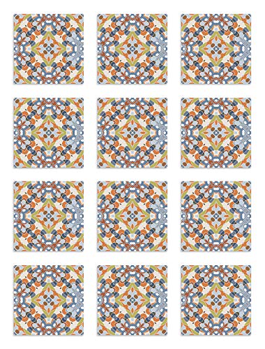Panorama Azulejos Adhesivos Cocina Baño Pack de 24 Baldosas de 20x20 cm Azulejo Oriental Original - Vinilos Cocina Azulejos - Revestimiento de Paredes - Cenefas Azulejos Adhesivas