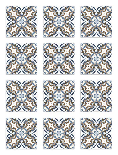 Panorama Azulejos Adhesivos Cocina Baño Pack de 24 Baldosas de 20x20 cm Hidráulico Oriental Azul - Vinilos Cocina Azulejos - Revestimiento de Paredes - Cenefas Azulejos Adhesivas