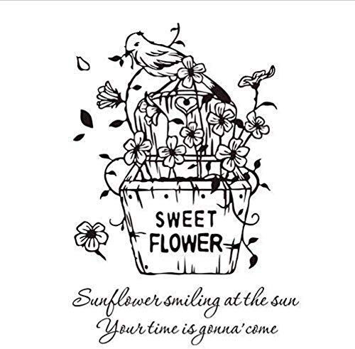 Pegatinas De Pared Fotomurales Frase Sweet Flowers Basket Plant Bird Animal Extraíble Vinilo Art School Girls Dormitorio Decoración Del Hogar 57X81 cm