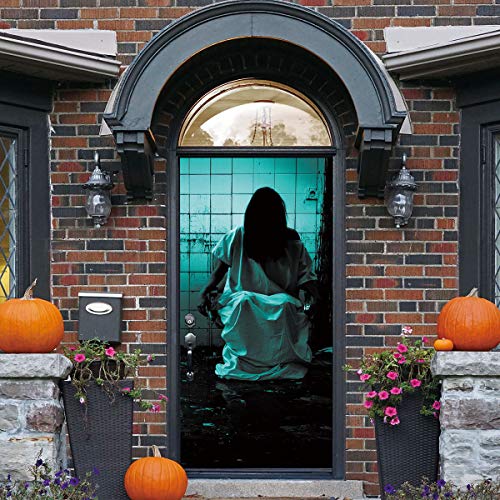Pegatinas de pared Halloween ruinas fantasmas femeninas Pegatinas de puerta creativas 3d Puertas de madera de personalidad Pegatinas de pared decorativas para el hogar 38.5 * 200 cm