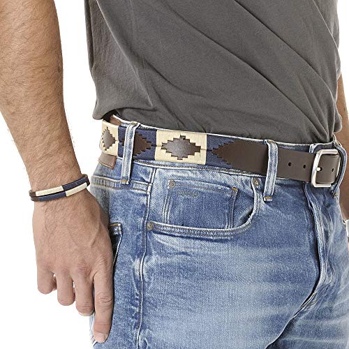 PELPE - Cinturón argentino de piel, con pulsera de hilo y cuero a juego. Cinturón bordado sobre cuero, para hombre y mujer. Cinturones argentinos Polo