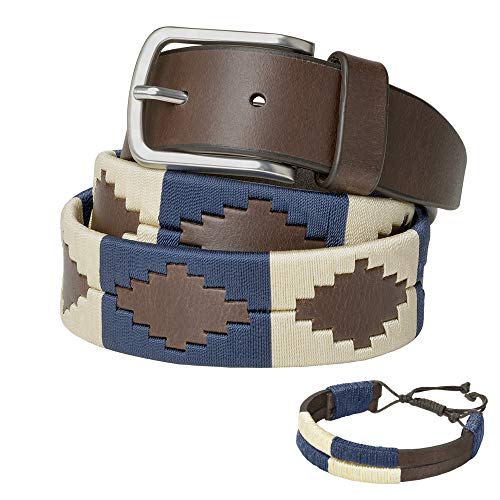 PELPE - Cinturón argentino de piel, con pulsera de hilo y cuero a juego. Cinturón bordado sobre cuero, para hombre y mujer. Cinturones argentinos Polo