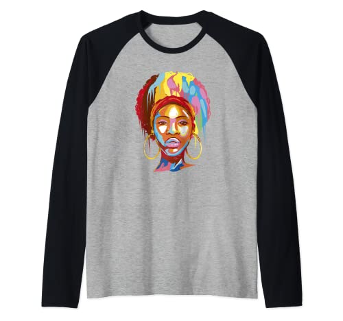 Pendientes de cara de mujer afroamericana Camiseta Manga Raglan