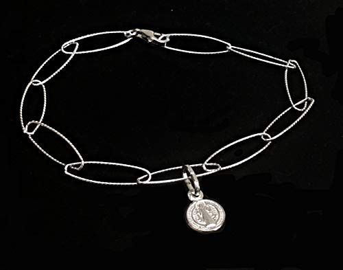 perlascarel Pulsera con Medalla de San Benito Todo Plata de Ley 925 y Estuche Regalo