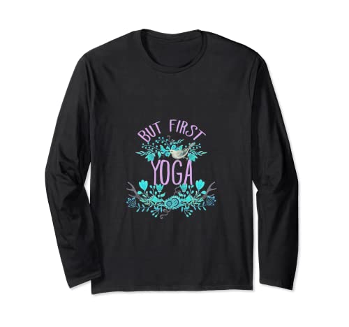 Pero el primer diseño de tipografía floral de yoga Manga Larga