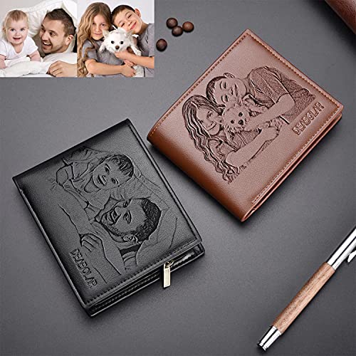 Personalizado de Foto Carteras, Grabada Monedero Personalizadas Minimalistas,Cuero Billetera Mujer,Regalos para Hombre Cartera (Negro)