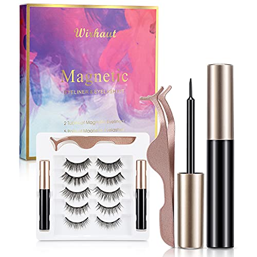 Pestañas magnéticas, pestañas postizas reutilizables con aspecto natural, delineador de ojos magnético doble, kit de pestañas magnéticas [5 pares]