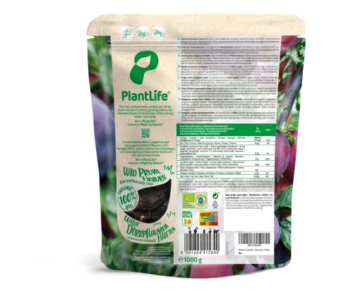 PlantLife Rodajas de ciruela BÍO 1kg – ciruelas pasas naturales – crudas – sin hueso y secadas al sol - 100% reciclable