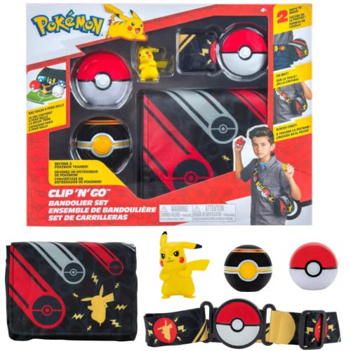 Pokemon Cinturon Set Bandolier Pikachu & Bolas Pokemon – Incluye 1x 5 cm Pokemon Figura, 1x Bolsa de Pokemon, 1x Cinturón & 2 x Pokeballs – Licencia Oficial Juguetes Pokemon 2022