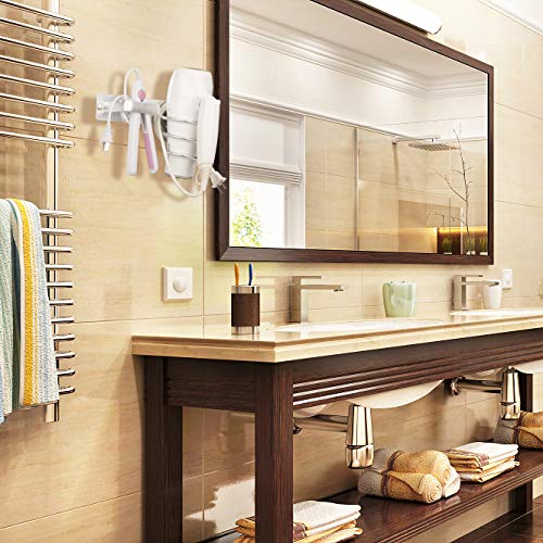 QH-Shop Soporte para Secador de Pelo de Aluminio, Soporte para Secador de Pelo Montado en Pared Metal Estante de Organizador para Baño, Dormitorio, Hotel (Plata)