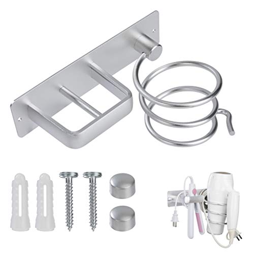 QH-Shop Soporte para Secador de Pelo de Aluminio, Soporte para Secador de Pelo Montado en Pared Metal Estante de Organizador para Baño, Dormitorio, Hotel (Plata)