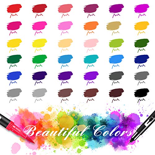 Qhui Rotuladores Lettering 36 Colores y 3 Plantillas Rotuladores Punta Pincel Rotuladores Acuarelables Doble Punta para Acuarelas Dibujos y Caligrafía Cómics