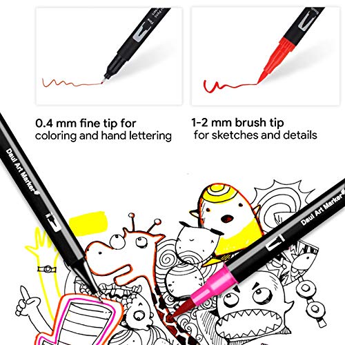 Qhui Rotuladores Lettering 36 Colores y 3 Plantillas Rotuladores Punta Pincel Rotuladores Acuarelables Doble Punta para Acuarelas Dibujos y Caligrafía Cómics