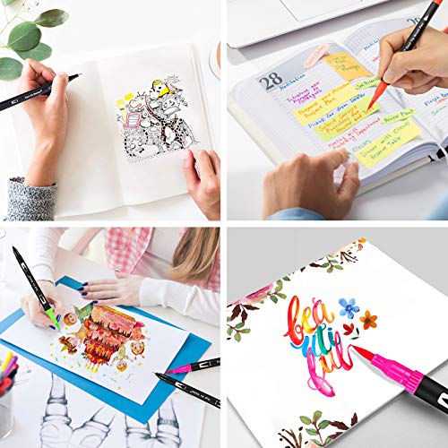 Qhui Rotuladores Lettering 36 Colores y 3 Plantillas Rotuladores Punta Pincel Rotuladores Acuarelables Doble Punta para Acuarelas Dibujos y Caligrafía Cómics