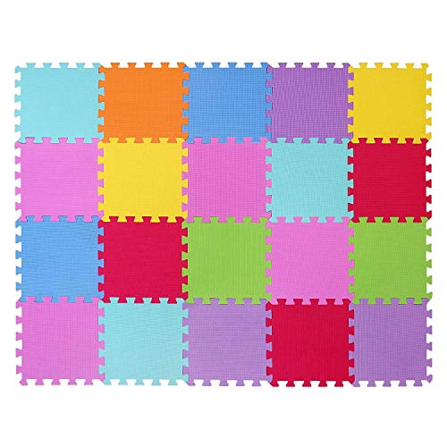 qqpp Alfombra Puzzle para Niños Bebe Infantil - Suelo de Goma EVA Suave. 20 Piezas (30 * 30 * 0.9cm), Naranja,Rosa,Amarillo,Azul,Verde,Rojo,Morado. QQC-BCEGHIKa20N