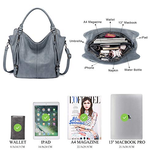 Realer Bolsos de Mujer Hobo Casual Grande Bolso Bandolera Polipiel Bolso Tote Bolso de Hombro Shopper Bolso de Cuero Sintetico Monedero Carteras 2pcs Azul Claro