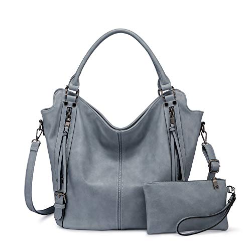Realer Bolsos de Mujer Hobo Casual Grande Bolso Bandolera Polipiel Bolso Tote Bolso de Hombro Shopper Bolso de Cuero Sintetico Monedero Carteras 2pcs Azul Claro
