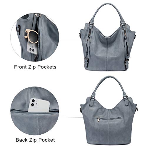 Realer Bolsos de Mujer Hobo Casual Grande Bolso Bandolera Polipiel Bolso Tote Bolso de Hombro Shopper Bolso de Cuero Sintetico Monedero Carteras 2pcs Azul Claro