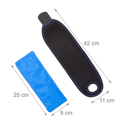 Relaxdays Bolsa Frío Calor Muñeca, Muñequera para Dolores y Tendinitis, 42 x 11 cm, PVC-Poliéster-Gel, Negro y Azul, 1 Ud