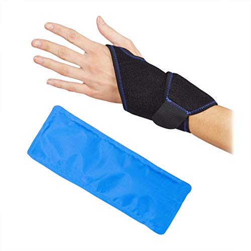 Relaxdays Bolsa Frío Calor Muñeca, Muñequera para Dolores y Tendinitis, 42 x 11 cm, PVC-Poliéster-Gel, Negro y Azul, 1 Ud