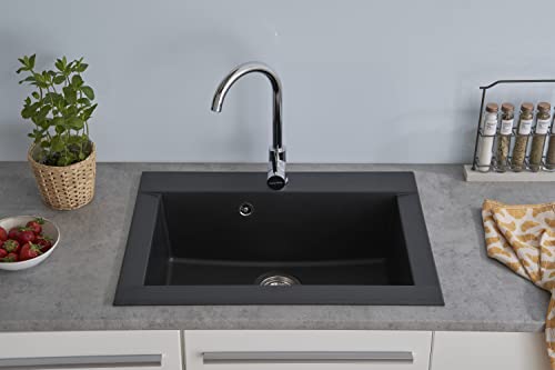 respekta Fregadero, 60% Material Compuesto de minerales y Fibra de Vidrio, 40% Resina sintética, Negro, 66 cm